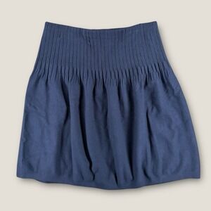 Massimo Dutti Navy Blue Knit Mini Skirt Made in Italy Viscose Ribbed Waist M